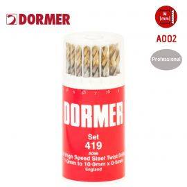 DORMER A002 HSS Jobber Twist Drill Set No. 419 - 19 Pieces - (1.0mm to 10.0mm), image 