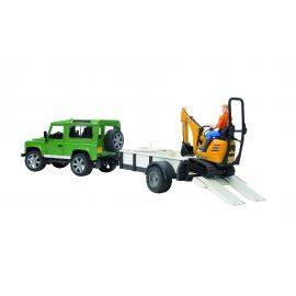 Land Rover Defender with trailer, JCB micro excavator and construction worker, image 