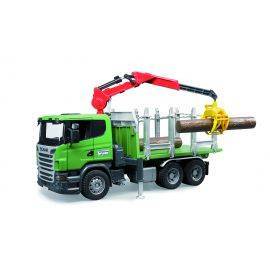Scania R-series timber truck with loading crane and 3 trunks 1:16, image 