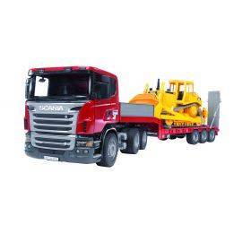 Scania R-series low loader truck with CAT bulldozer, image 
